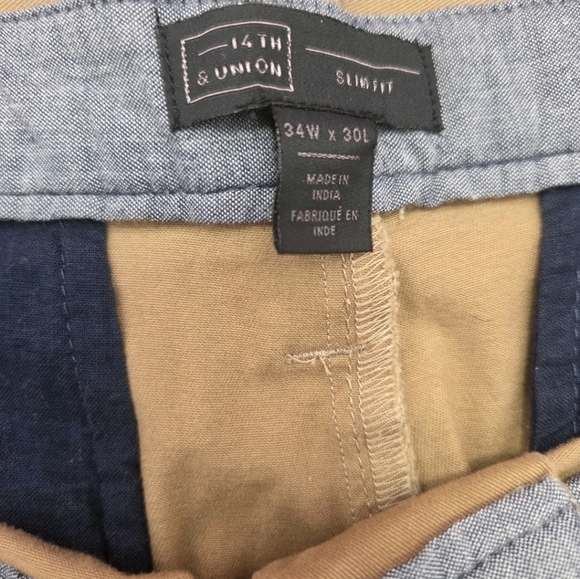14th & Union Wallin Stretch Twill Khaki Chino Pants Tan Slim Fit Sz 34 x 30 - Picture 6 of 11